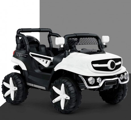 BABY TOY JEEP TO DRIVE, ELECTRIC RECHARGEABLE 12V BATTERY OPERATED RIDE ON JEEP FOR KIDS WITH MUSIC, R/C, LED LIGHTS. AGE 1-6 YEARS (WHITE) 